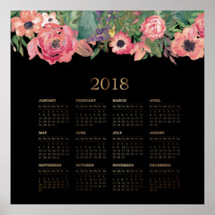 Moderner Aquarellblumen-Kalender 2018 Poster