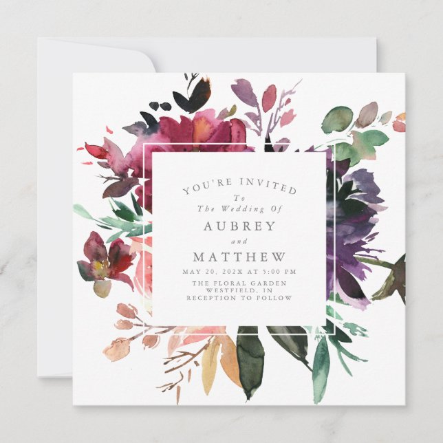 Moderner Aquarellgarten Botanische Hochzeit Einladung (Vorderseite)