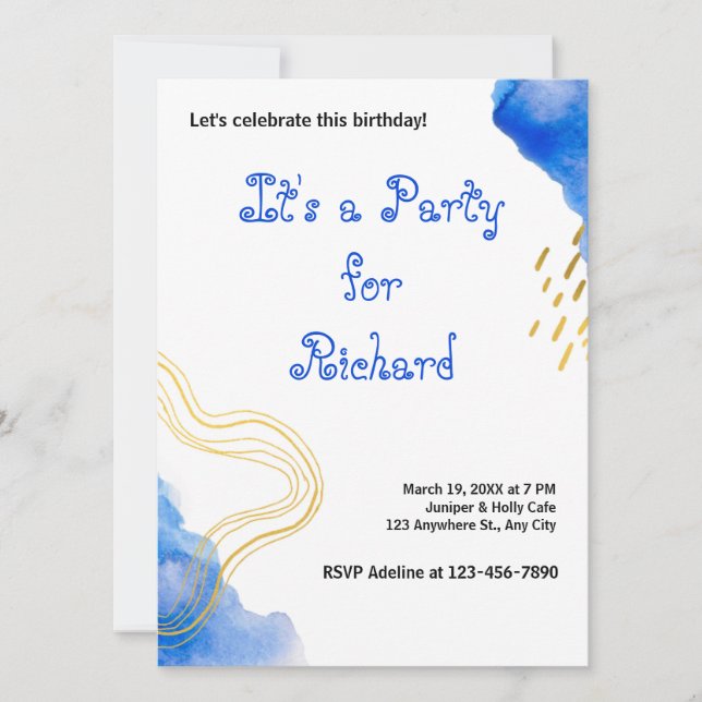 Moderner AquarellGeburtstag Einladung (Vorderseite)