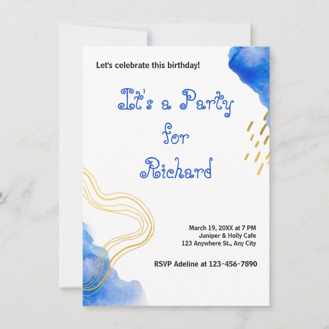 Moderner AquarellGeburtstag Einladung (Vorderseite)