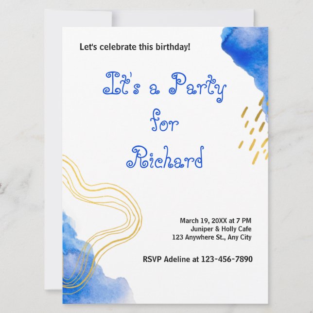 Moderner AquarellGeburtstag Einladung (Vorderseite)