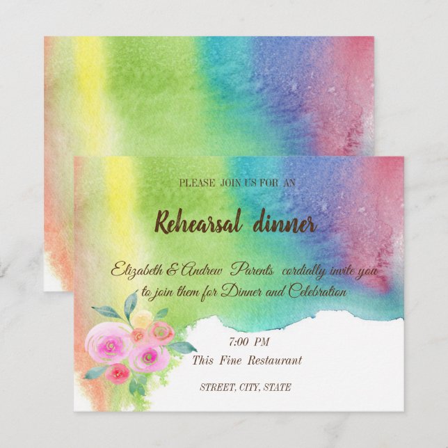 Moderner Aquarellschlauch, Blume Probe Abendessen Einladung (Vorne/Hinten)