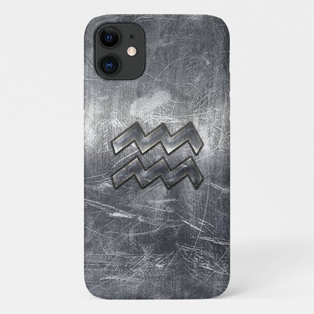 Moderner Aquarius Zodiac gestörter Silberstahl Case-Mate iPhone Hülle (Rückseite)