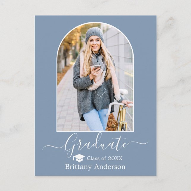 Moderner Arch Cap Dusty Blue Foto Abschluss Postkarte (Vorderseite)