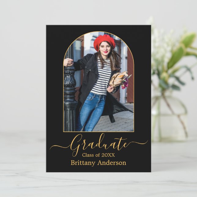Moderner Arch-Gold-Kalligrafie-Foto-Abschluss Ankündigung (Stehend Vorderseite)