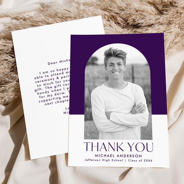 Moderner Arch Lila Color Block Foto Abschluss Dankeskarte (Von Creator hochgeladen)