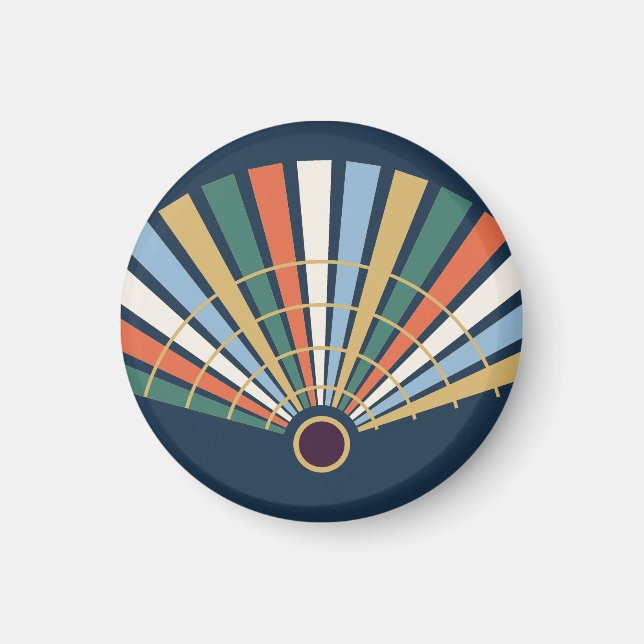 Moderner Art-Déco-Fächer in Navy und Jade Magnet (Vorne)