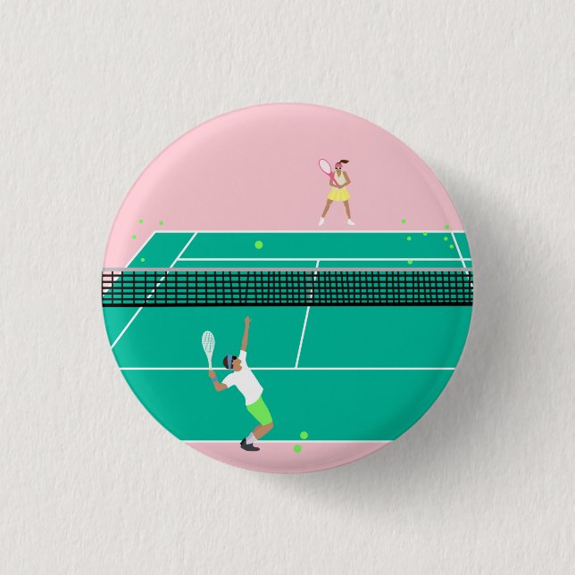 Moderner Art Tennis Match Player Rosa Grün Button (Vorderseite)