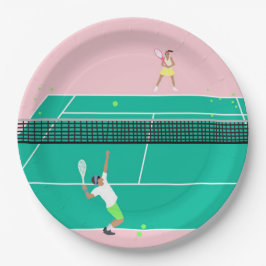 Moderner Art Tennis Match Player Rosa Grün Pappteller