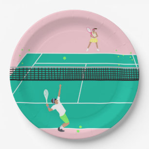 Moderner Art Tennis Match Player Rosa Grün Pappteller