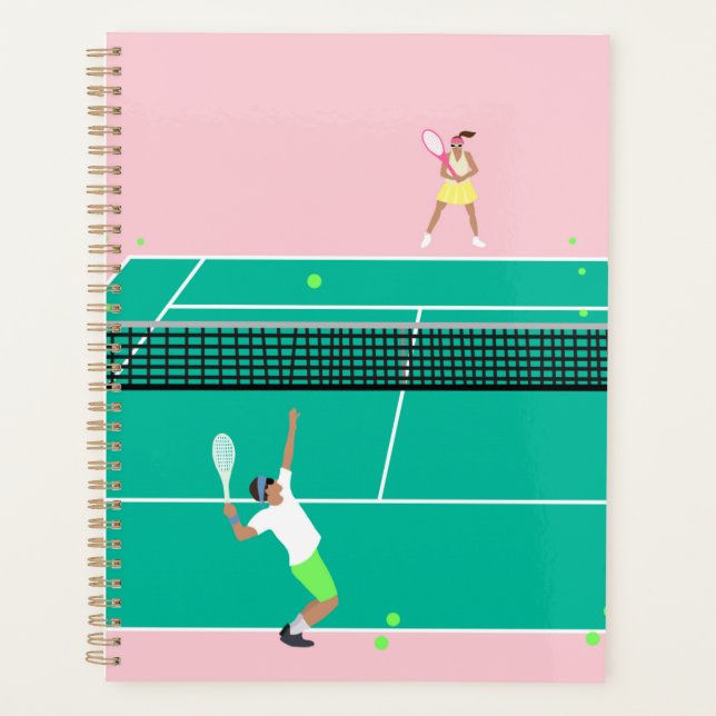 Moderner Art Tennis Match Player Rosa Grün Planer (Vorderseite)