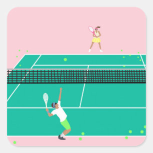 Moderner Art Tennis Match Player Rosa Grün Quadratischer Aufkleber