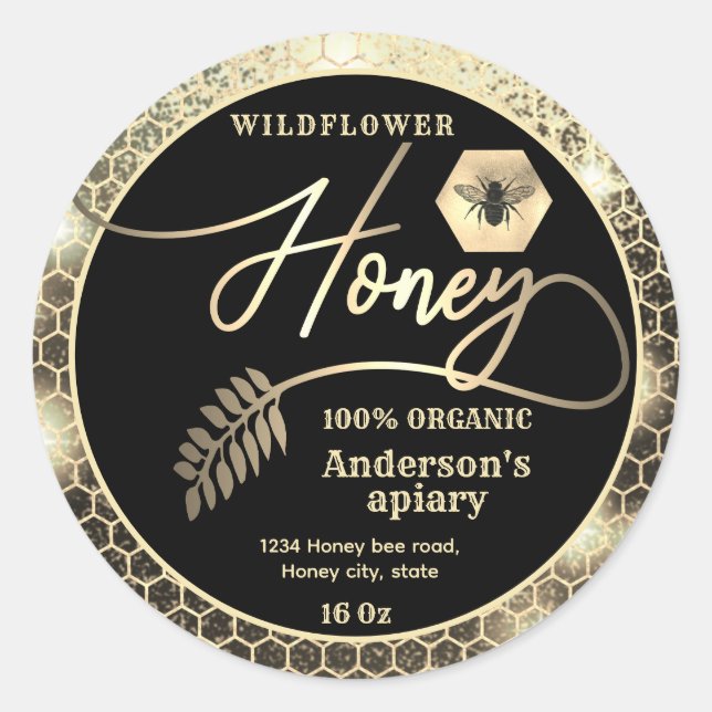 Moderner attraktiver, glänzender Goldbienenhonig Runder Aufkleber (Vorderseite)