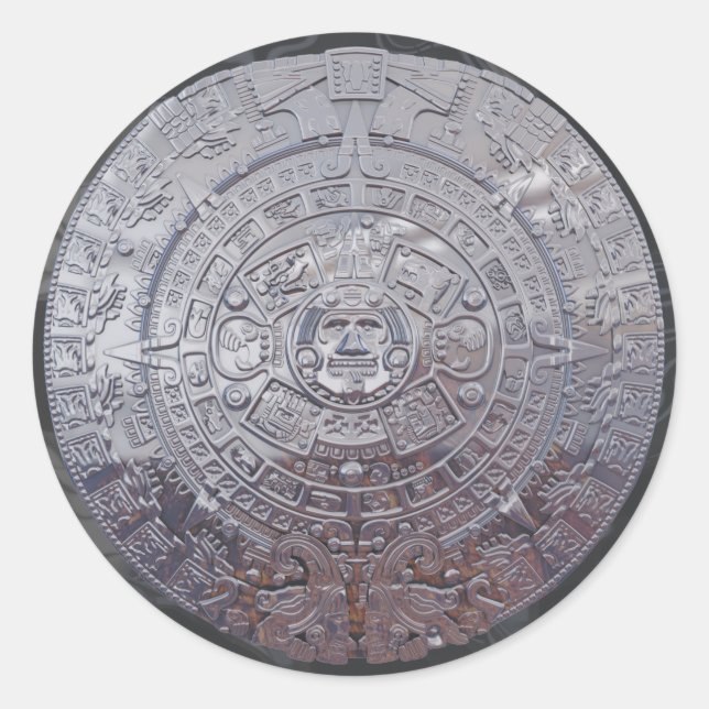 Moderner Aztec Sun Stone Runder Aufkleber (Vorderseite)