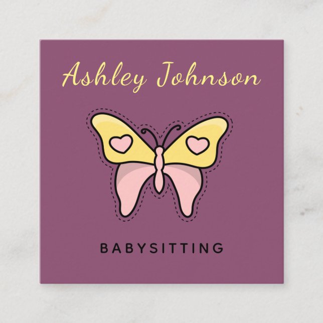 Moderner Babysitter-Dienst Butterfly Social Media Quadratische Visitenkarte (Vorderseite)