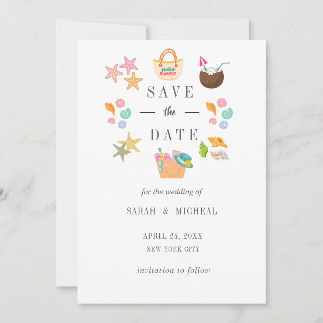 Moderner Badestrand Sommer Beach Save The Date (Vorderseite)
