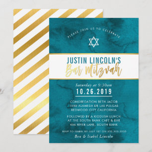 MODERNER BAR MITZVAH aquamariner blauer Aquarellgo Einladung
