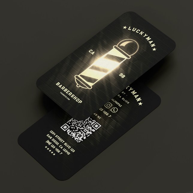 Moderner Barber Black Neon Gold Barbershop Visitenkarte (Modern Barber Black Neon Gold Barbershop Business Card
)