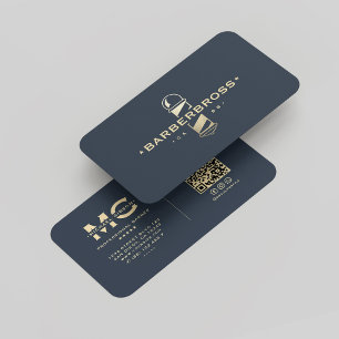 Moderner Barbershop Barber Pole Dark Blue Gold Visitenkarte