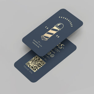 Moderner Barbershop Dark Blue Gold Barber Pole Visitenkarte