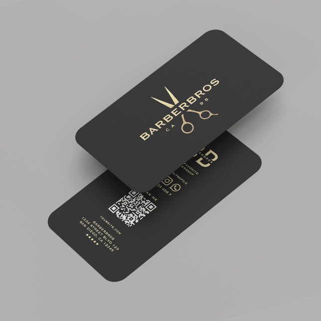 Moderner Barbershop Gold Schere Black Gold Barber Visitenkarte (Modern Barbershop Gold Scissor Black Gold Barber Business Card
)