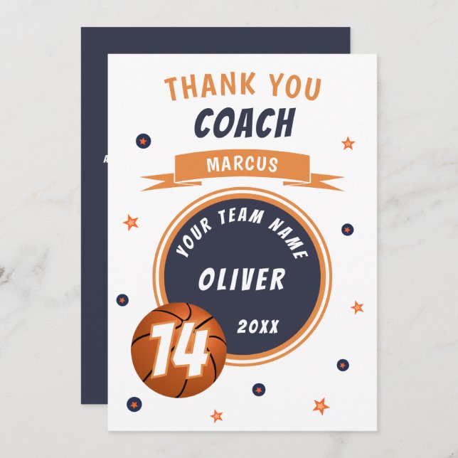 Moderner Basketball-Ball Danke, Coach Dankeskarte (Vorne/Hinten)