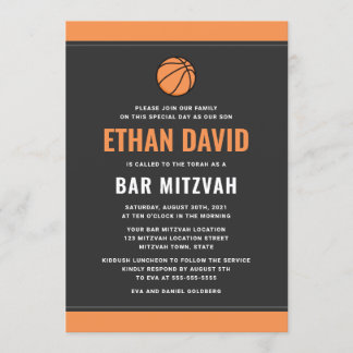 Moderner Basketball dunkelgrau und orange Bar mitz Einladung