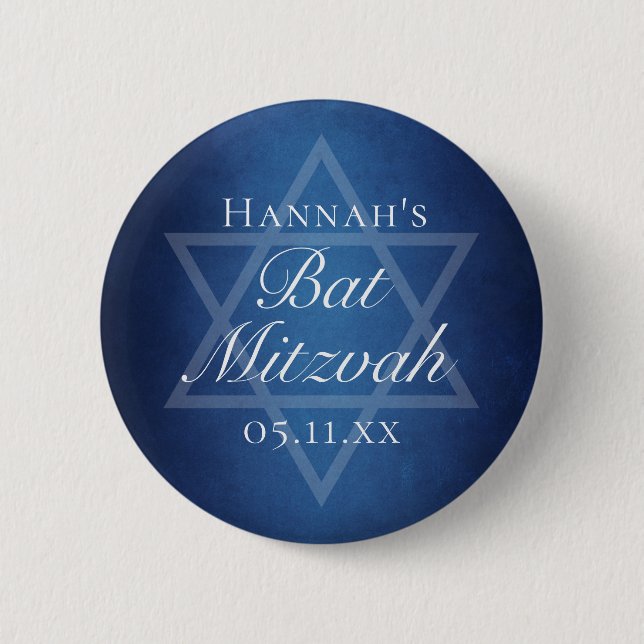 Moderner Bat Mitzvah Blue Star von David Custom Pa Button (Vorderseite)