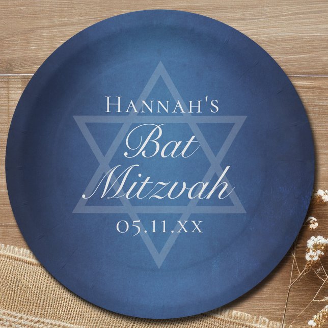 Moderner Bat Mitzvah Blue Star von David Custom Pa Pappteller (Von Creator hochgeladen)