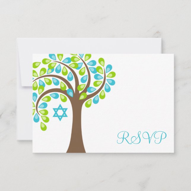 Moderner Baum Aquamarin Grüner Bat Mitzvah UAWG RSVP Karte (Vorderseite)
