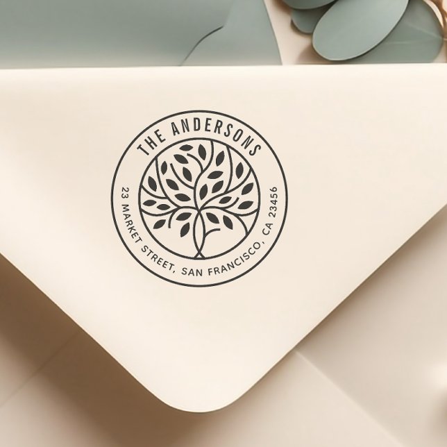 Moderner Baum | Benutzerdefinierter Familienname u Permastempel (Rubber Stamp Mock-up)