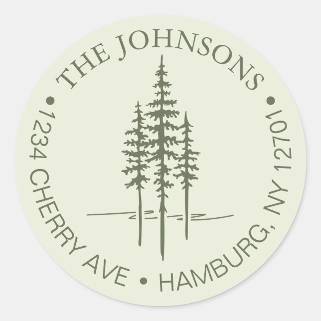 Moderner Baumwald Rustikale Hochzeitssemble-Rückse Runder Aufkleber (Vorderseite)