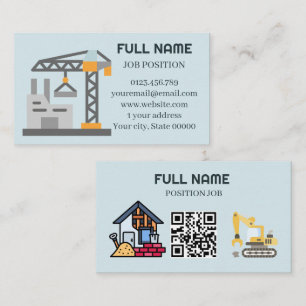 Moderner Bauunternehmer QR-Code Hellblau Visitenkarte