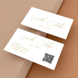 Moderner Beige Gold handgeschriebener QR-Code Visitenkarte