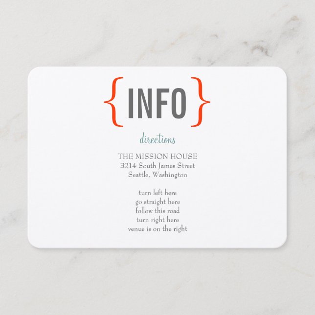 Moderner Belustigungs-Hochzeits-Einsatz Begleitkarte (Vorderseite)