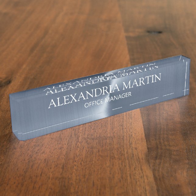 Moderner Beruflicher Blue Job Title Desk Namensplakette (Seite)