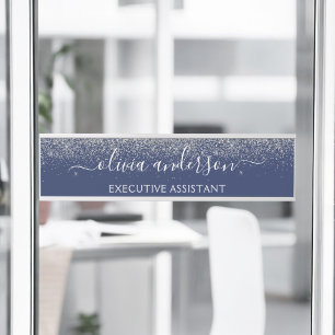 Moderner Beruflicher Navy Blue Silver Glitzer Türschild