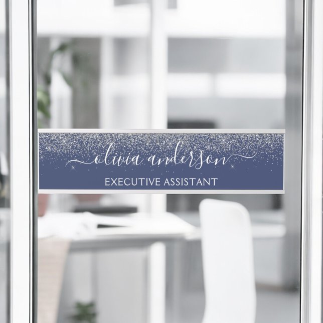 Moderner Beruflicher Navy Blue Silver Glitzer Türschild (Von Creator hochgeladen)