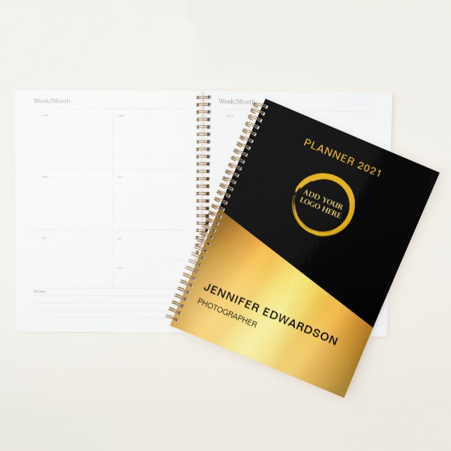 Moderner beruflicher Planer in Schwarz und Gold (Anzeige)