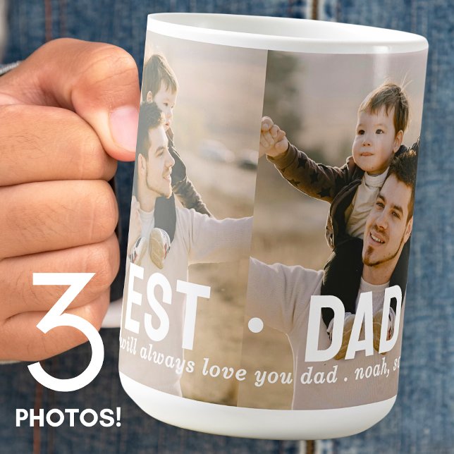 Moderner bester Vater je 3 FotoCollage Personalisi Kaffeetasse (Von Creator hochgeladen)