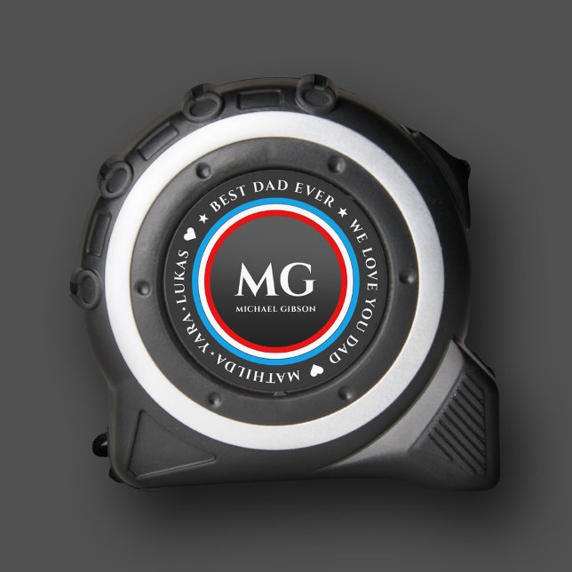 Moderner bester Vater je Monogramm Rotes Blau Maßband (Modern Best Dad Ever Monogram Red White Blue Tape Measure
)