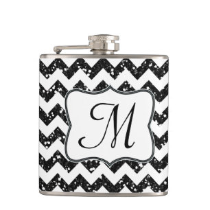 Moderner Blac Glitzer Zickzack Monogram Whiskey Fl Flachmann