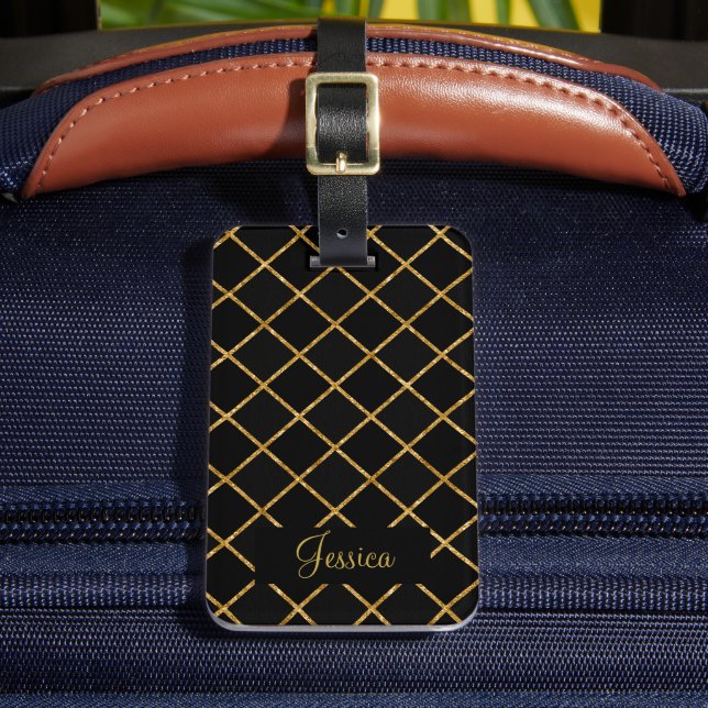 Moderner Black and Gold Diamond Gepäckanhänger (Vorderseite Insitu 2)