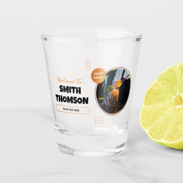 Moderner Black Barware Name Pub Stil mit Foto Schnapsglas (Vorderseite)