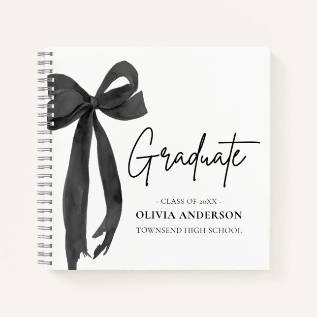 Moderner Black Bow Coquette Graduate Abschluss Notizbuch (Vorderseite)