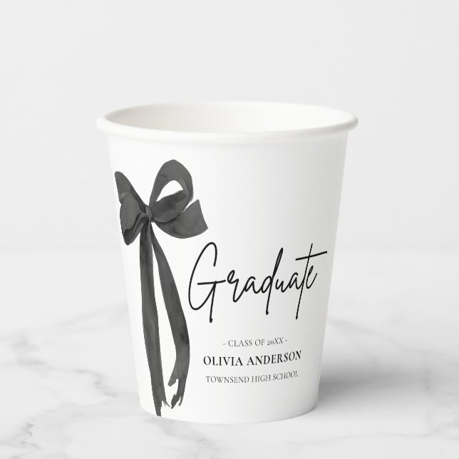 Moderner Black Bow Coquette Graduate Abschluss Pappbecher (Vorderseite)