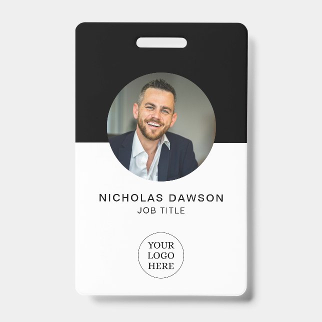 Moderner Black Custom Employee Foto ID Card QR Ausweis (Vorderseite)