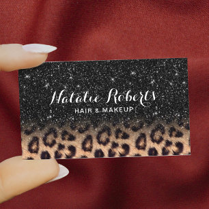 Moderner Black Glitzer Leopard Beauty Salon Visitenkarte