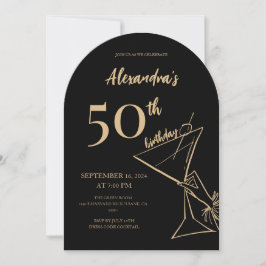 Moderner Black Gold 50. Geburtstags Cocktail Einladung