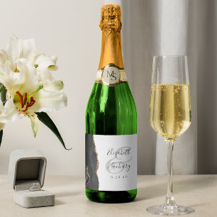 Moderner Black Gold Agate Hochzeit Sparkling Wine 